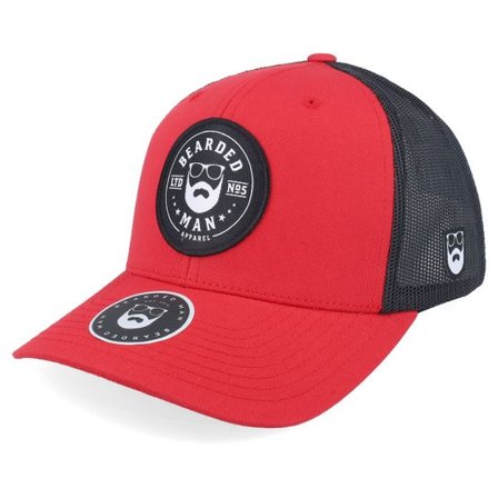 Bearded Man - Röd trucker Keps - Beard Logo R Red/Black Trucker @ Hatstore