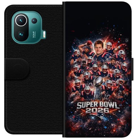 Yhteensopiva Lompakkokotelo Xiaomi Mi 11 Pro Super Bowl 2026 juliste, jossa New England Patriots ja NFL-mestaruuspalkinto räjähtävän urheilullisessa s