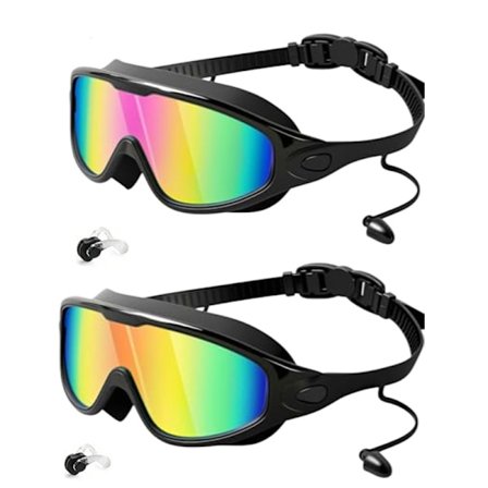 2-pakke Anti-dugg Svømmebriller, 180° Panoramautsikt, Komfortable Vanntette Silikonbriller med UV-beskyttelse