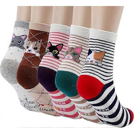 5 par bomuldsstrømper til kvinder størrelse 36-40, ankelhøje med søde dyremønstre 4 og 7 4 og 7