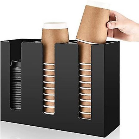 3-Kammer Kaffeekop Dispenser Organizer Papirkop Dæksel Ærme Holder Engangs Kop Organizer Kaffebar Forsyning Papirkop Holder Kop (sort)