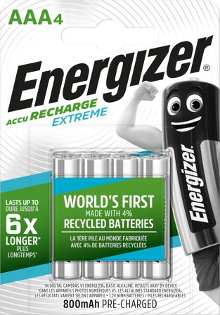 Energizer Recharge Extreme Batteri laddningsbart, AAA, 1,2 V, 4-pack, Batterier