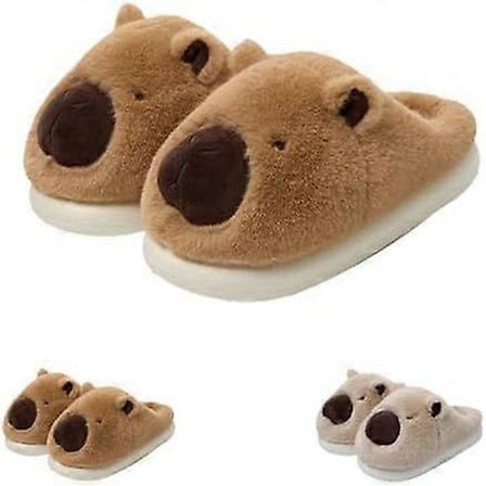 Søte Capybara Tøfler for Barn, Koselige Plysjdyr Innendørs/Utendørs Tøfler, Varme Vinter Innetøfler, Morsomme & Søte Myke Slides-lingling} Khaki a