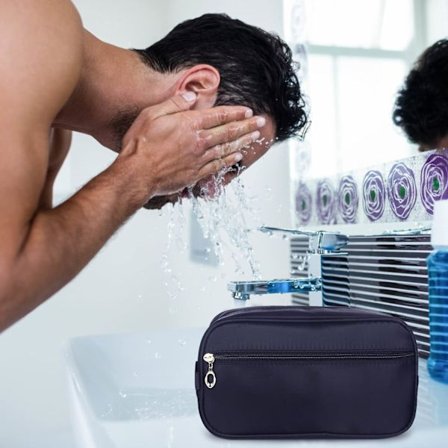 1 toilettaske til mænd, stor bærbar opbevaringspose med D