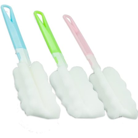Svampflaskborste, Justerbart Långt Handtag, Mjuka Rengöringsborstar för Diskskum för Koppar, Muggar, Vattenkokare, Vinglas och Baby (3-pack)