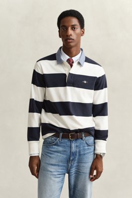 GANT - Stripete chambray heavy rugger til herre eggshell