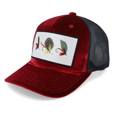 Skillfish - Rojo trucker Gorra - Fishing Flies Velvet Red/Black A-frame Trucker @ Hatstore