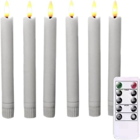 LED-lys med fjernbetjening, elfenbensfarvede flammeløse, flimrende elektriske 6-pak LED-lys, 16 cm batteridrevne
