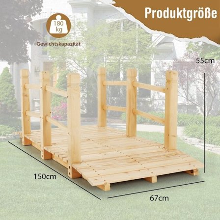 Trädgårdsbro med räcken, rymmer upp till 100 kg