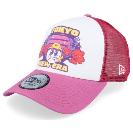 New Era - Rosa trucker Keps - Graphic Print White/Fondant Pink Trucker @ Hatstore