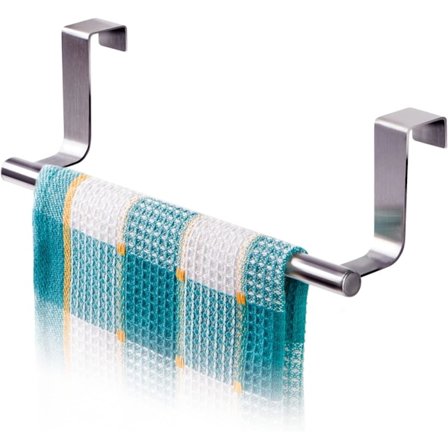 Handdukshållare, kökshanddukar på dörr, rostfritt stålstång att hänga på skåpsdörr