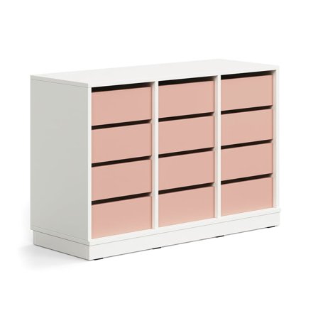 Student storage CASPER, 12 drawers, base frame, white/dark pink