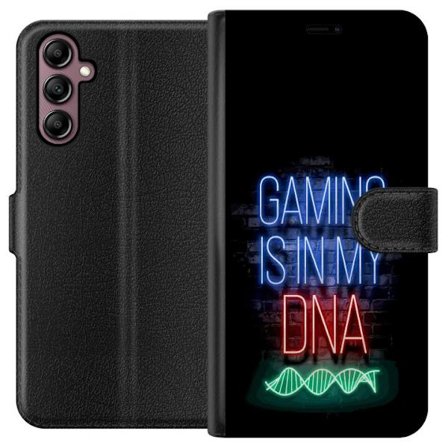 Yhteensopiva Lompakkokotelo Samsung Galaxy A14 5G Viktor Gyökeresin muotokuva vihreässä paidassa, jossa on leijonamotiivi ja intensiivinen vihreä tunn