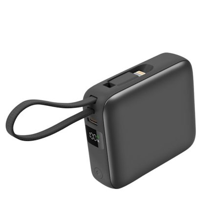 Extern batteri 10000mAh 22.5W USB-C och Lightning-kabel och USB-C-port Akashi Mörkgrå