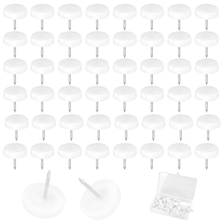 50 Stk. Møbelpuder med Søm 16mm Diameter Stolbenbeskytter Glidende Plastik Møbelfødder, 5mm Tyk, Hvid, Uden æske
