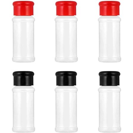6 plastik krydderidåser (sort+rød), salt og peber shaker krydderi