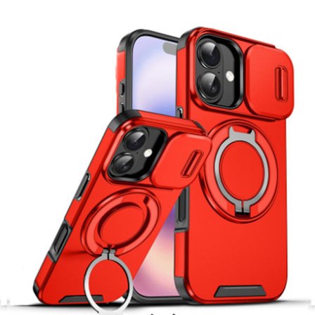 Kompatibel med iPhone 17 telefondeksel, skyvevindu magnetisk brakett, anti-fall beskyttelsesdeksel, anti-slitasje og anti-fingeravtrykk rød farge