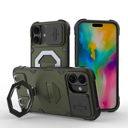 Kompatibel med IP-16PLUS støtsikkert deksel, telefondeksel med stativ, mørkegrønn