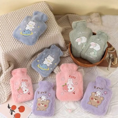 Hot Water Bottle 500ml with Warm Plush Cover Cute Animal Winter Hot Water Bag