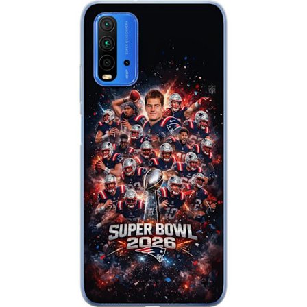 Kompatibel Mobilcover til Xiaomi Redmi Note 9 4G Super Bowl 2026 plakat med New England Patriots og NFL-pokal i eksplosiv sportsdesign