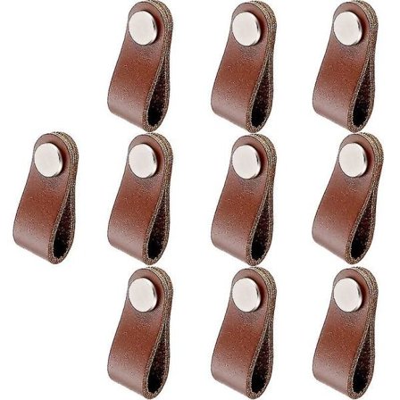 10 st Läder Knopp Möbel Brun Knopp Skåp Knopp Läder Loop Handtag Set
