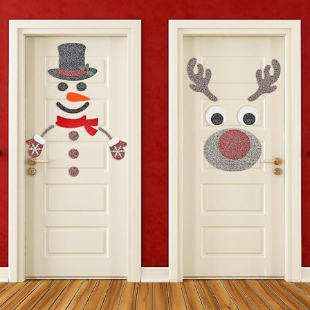 Juldörrklistermärken, Jul Fönster Väggklistermärken, Lägenhetsdörr Garage Dekorationer, Snögubbe Älg Julklistermärken