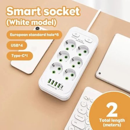 EU Stikdåse 4 Stik Elektrisk Stikdåse Uden Forlængerledning Med USB Type-C Porte To specifikationer