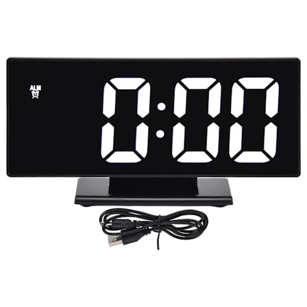 LED Spejl Skærm Digital Vækkeur USB Opladning Automatisk Dæmpning Elektronisk Ur til Soveværelse Kontor Sort