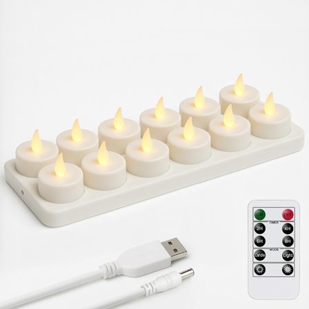 12-pakning - Oppladbare telys / LED-lys med kontroll og timer