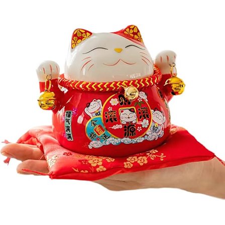 Lykkelig katt 4,5 tommer blomstrende forretninger penger keramisk sparebøsse myntbank