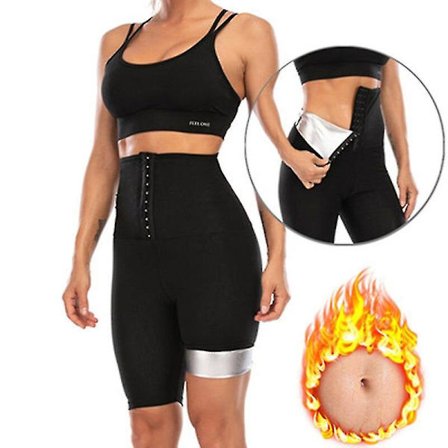 Midjetränare Svett Bastu Byxor Kroppsformare Slimming Byxor Dam Waist trainer Mage Hot Thermo Sweat Leggings Fitness Träning,5 To Point Byxor Silve