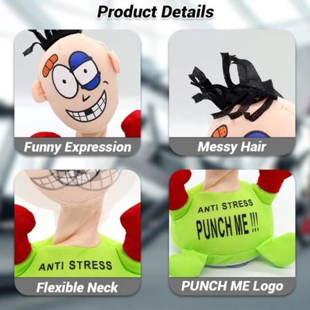 Stress Relief Motorized Anti-Stress Punch Me Plush Doll, Stationary Punching Bag Anger Management Toys Fun Gift for Kids Adults (Green)