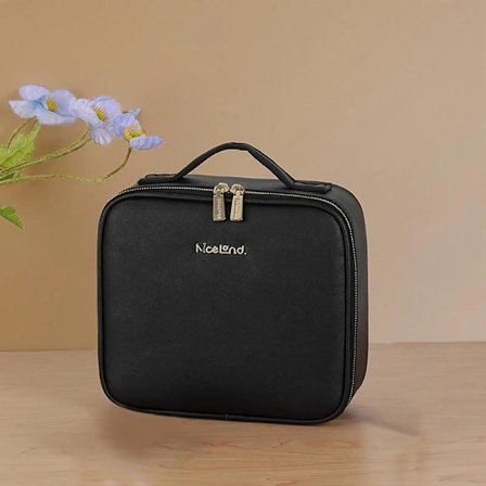 Sminketaske med LED-spejl (Kosmetiktaske med LED-spejl, justerbare rum, skønhedsboks til toiletartikler, makeupbørster)