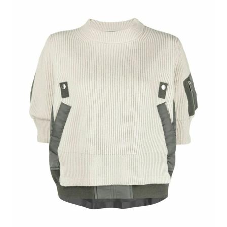 Sacai Round-neck Knitwear , Wit , Dames , Maat: S Truis