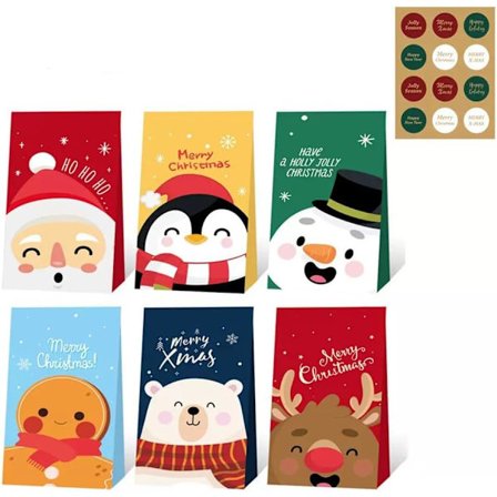 24-pack julklappspåsar, julklappspåsar i kraftpapper, bulk-korgar, snackspåsar, partygåvor med 24 klistermärken