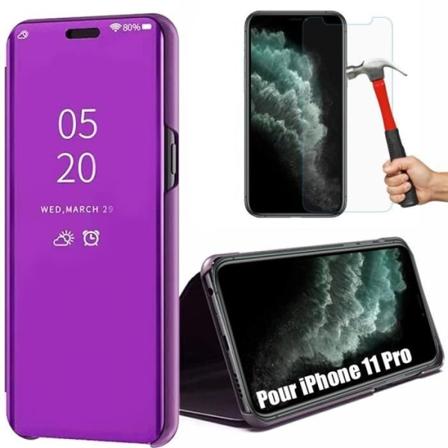 Fodral till iPhone 11 Pro (5,8") Set med 2 härdat glas Bekvämt SMART VIEW 370 graders skydd Lila Lila