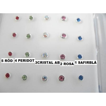 1 st. Rund näspiercing i 925 sterling silver med 2 mm. strass(k) 2 Rosa