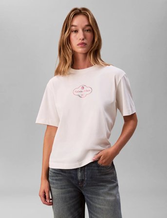 Calvin Klein Jeans Ss Boxy Coctail Logo Tee - Cream - L