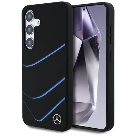 Mercedes MagSafe-etui i silikone med kontrasterende kurver til Samsung Galaxy S25 - Sort