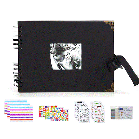 DIY-valokuva-albumi, 80 mustaa sivua, vintage-leikekirja, muistoalbumi vauvalle, perheelle, syntymäpäivälle (30 x 21 cm)