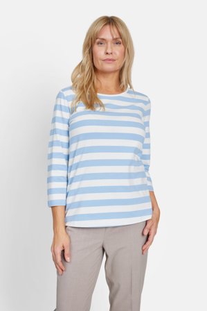 JENSEN - 3/4 Ærmet T-shirt - Lys Blå / Hvid - Stribet