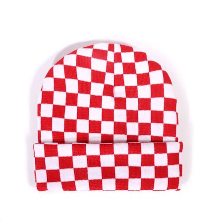 Rutig Jacquard Rullbrätte Stickad Mössa - Minimalistisk Vit Streetwear Unisex Par Vintermössa