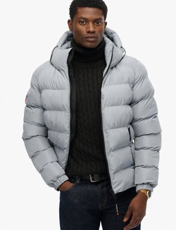 Superdry Hooded Sports Puffer Jacket - Grey - M