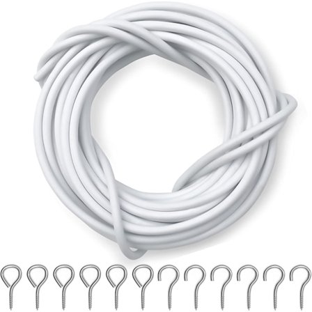 Gardinwire og krogsæt - 6M Kit med 8 øjer & 8 kroge - Multipurpose til netgardiner