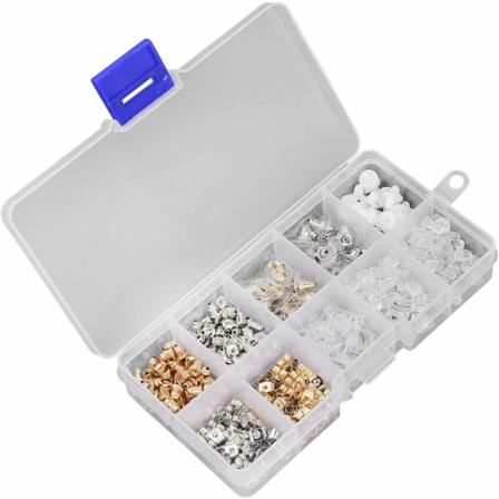 Ørestikker Bags 10 Styles Stud Øreringe Hoops Push Backs Clips Bullet Butterfly Form Metal Gummi Plastik Sikre Spænder Stoppere, 460 Stykker