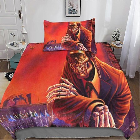 Megadeth 2-delt sengetøjssæt med 3D-dødningehoved-dynebetræk - Mikrofiber sengetøjssæt med lynlåslukning, enkelt