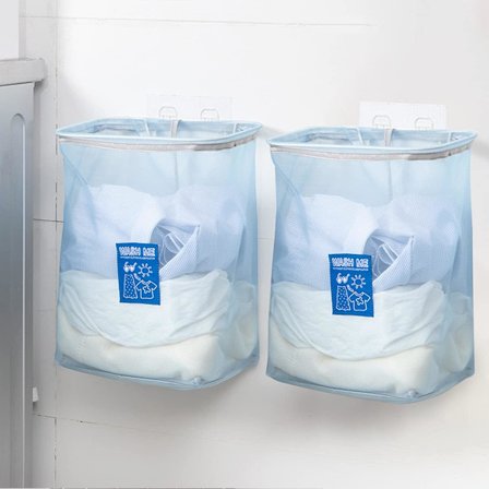 2-delt sammenleggbar skittentøyskurv, veggmontert klesvaskurv med avtagbar oppbevaringskurv, 38×17×26CM leketøyskurv for gutt jentebarnehage (blå)/