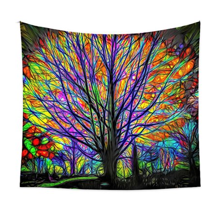 Psykeedeelinen sateenkaaripuu seinävaate värikäs trippy metsä seinävaatteet seinälle ripustettava boheemi hippi seinävaate makuuhuoneeseen 