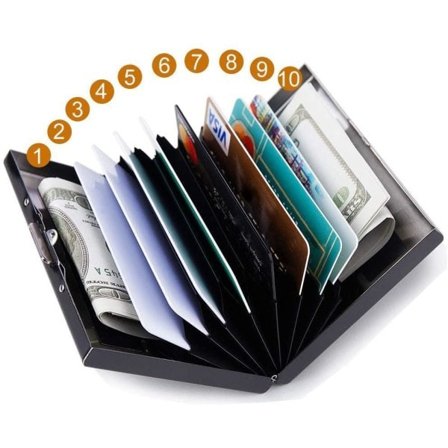 10 Rum XL Design Kort Holder i Rustfrit Stål til mindst 10 kort Sort