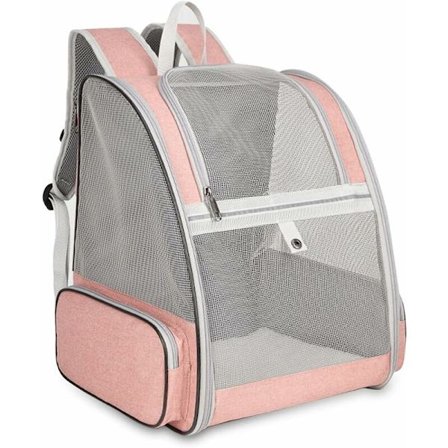 Hunde- og kattetransporttaske, sammenklappelig åndbar mesh-rygsæk til kæledyr med metalstruktur, hundetransporttaske med aftagelig plysmadras op til 